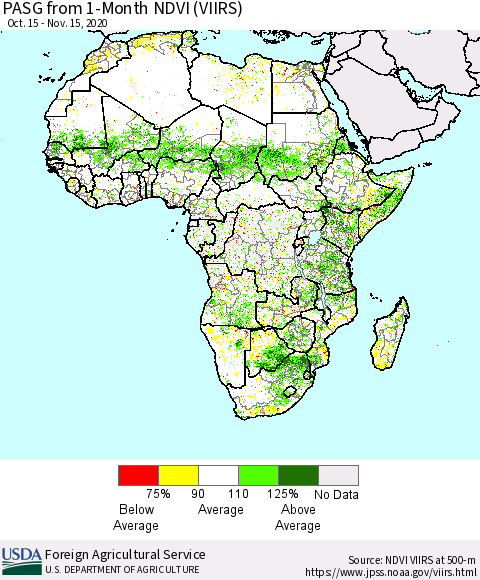 Africa PASG from 1-Month NDVI (VIIRS) Thematic Map For 11/11/2020 - 11/20/2020