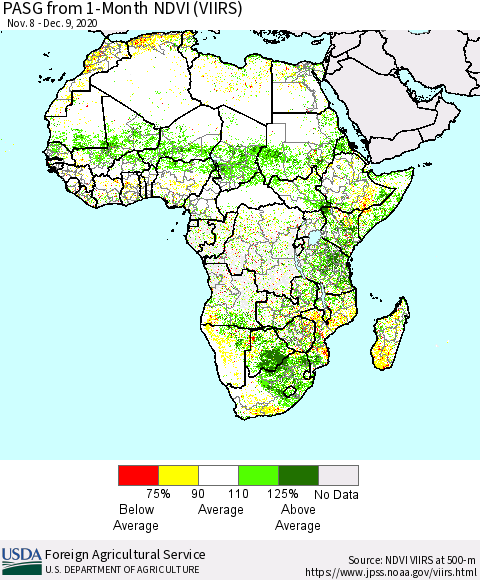 Africa PASG from 1-Month NDVI (VIIRS) Thematic Map For 12/1/2020 - 12/10/2020