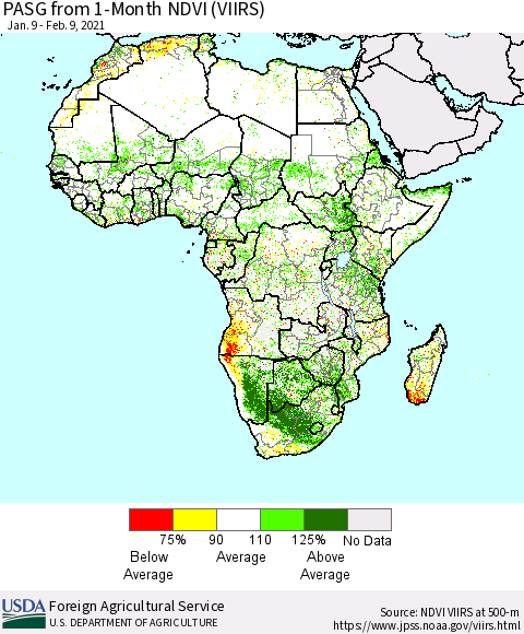 Africa PASG from 1-Month NDVI (VIIRS) Thematic Map For 2/1/2021 - 2/10/2021