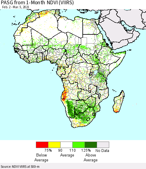 Africa PASG from 1-Month NDVI (VIIRS) Thematic Map For 2/26/2021 - 3/5/2021