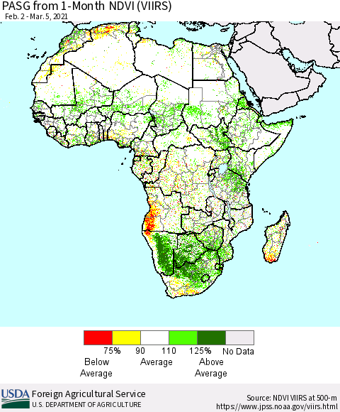 Africa PASG from 1-Month NDVI (VIIRS) Thematic Map For 3/1/2021 - 3/10/2021