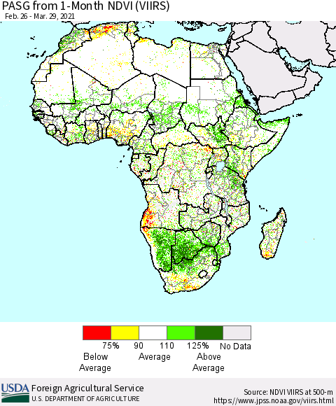 Africa PASG from 1-Month NDVI (VIIRS) Thematic Map For 3/21/2021 - 3/31/2021