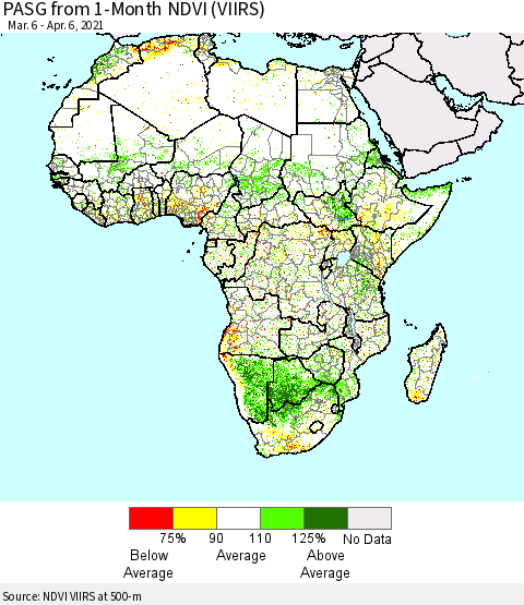 Africa PASG from 1-Month NDVI (VIIRS) Thematic Map For 3/30/2021 - 4/6/2021