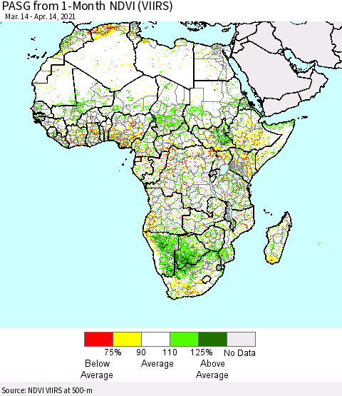 Africa PASG from 1-Month NDVI (VIIRS) Thematic Map For 4/7/2021 - 4/14/2021