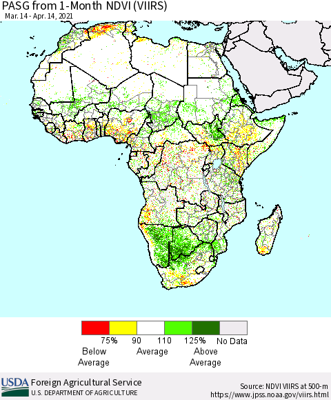 Africa PASG from 1-Month NDVI (VIIRS) Thematic Map For 4/11/2021 - 4/20/2021