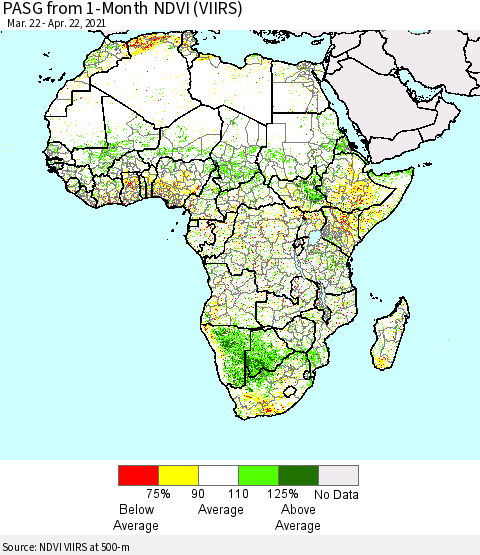 Africa PASG from 1-Month NDVI (VIIRS) Thematic Map For 4/15/2021 - 4/22/2021