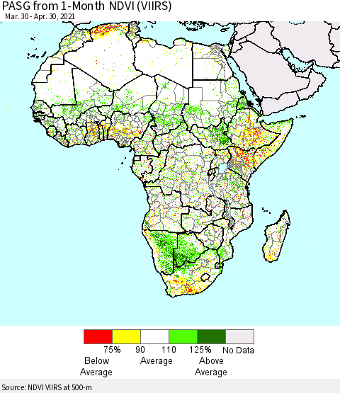 Africa PASG from 1-Month NDVI (VIIRS) Thematic Map For 4/23/2021 - 4/30/2021
