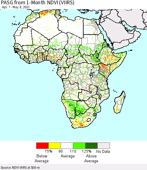 Africa PASG from 1-Month NDVI (VIIRS) Thematic Map For 5/1/2021 - 5/8/2021