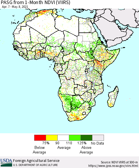 Africa PASG from 1-Month NDVI (VIIRS) Thematic Map For 5/1/2021 - 5/10/2021