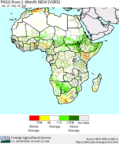 Africa PASG from 1-Month NDVI (VIIRS) Thematic Map For 5/21/2021 - 5/31/2021
