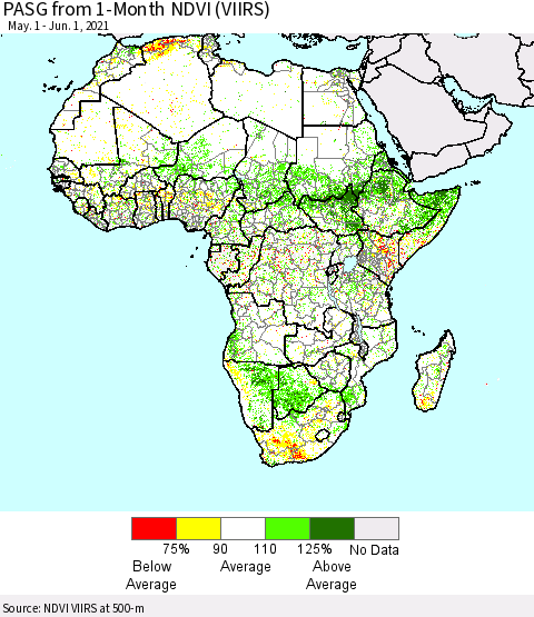 Africa PASG from 1-Month NDVI (VIIRS) Thematic Map For 5/25/2021 - 6/1/2021