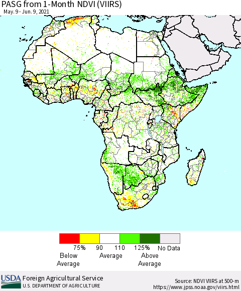 Africa PASG from 1-Month NDVI (VIIRS) Thematic Map For 6/1/2021 - 6/10/2021