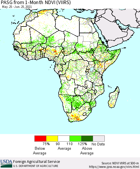 Africa PASG from 1-Month NDVI (VIIRS) Thematic Map For 6/21/2021 - 6/30/2021