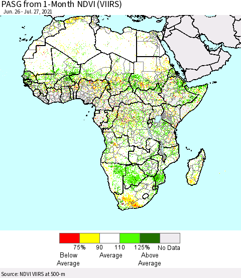 Africa PASG from 1-Month NDVI (VIIRS) Thematic Map For 7/20/2021 - 7/27/2021