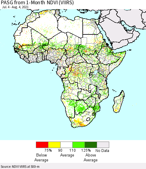 Africa PASG from 1-Month NDVI (VIIRS) Thematic Map For 7/28/2021 - 8/4/2021