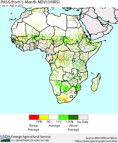 Africa PASG from 1-Month NDVI (VIIRS) Thematic Map For 8/1/2021 - 8/10/2021