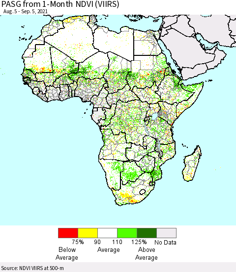 Africa PASG from 1-Month NDVI (VIIRS) Thematic Map For 8/29/2021 - 9/5/2021