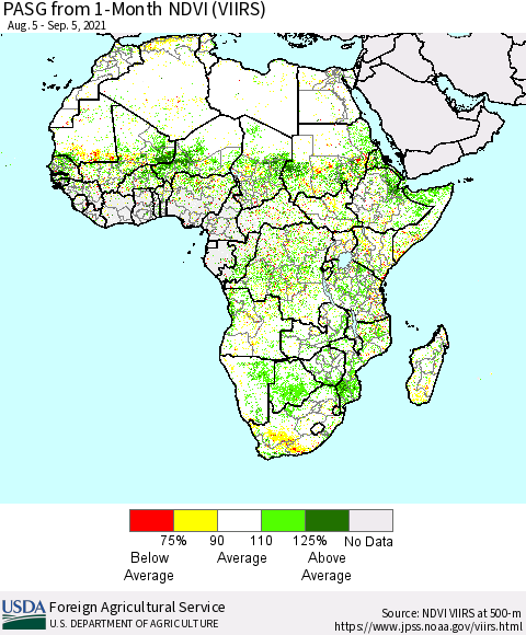 Africa PASG from 1-Month NDVI (VIIRS) Thematic Map For 9/1/2021 - 9/10/2021