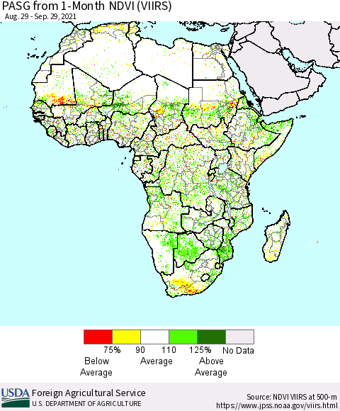 Africa PASG from 1-Month NDVI (VIIRS) Thematic Map For 9/21/2021 - 9/30/2021