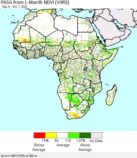 Africa PASG from 1-Month NDVI (VIIRS) Thematic Map For 9/30/2021 - 10/7/2021