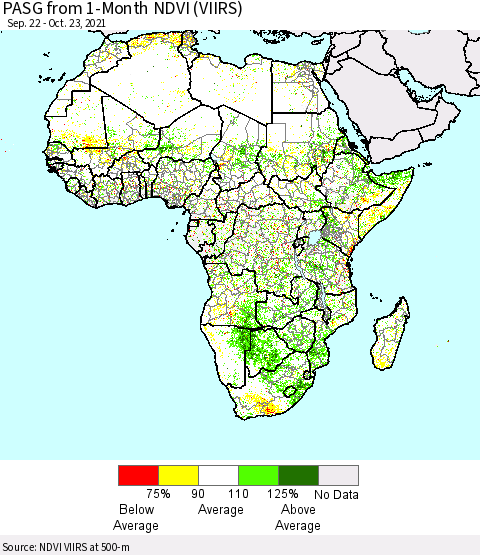 Africa PASG from 1-Month NDVI (VIIRS) Thematic Map For 10/16/2021 - 10/23/2021