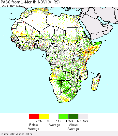 Africa PASG from 1-Month NDVI (VIIRS) Thematic Map For 11/1/2021 - 11/8/2021