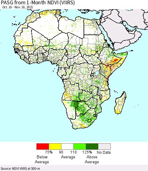 Africa PASG from 1-Month NDVI (VIIRS) Thematic Map For 11/9/2021 - 11/16/2021
