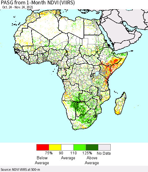 Africa PASG from 1-Month NDVI (VIIRS) Thematic Map For 11/17/2021 - 11/24/2021