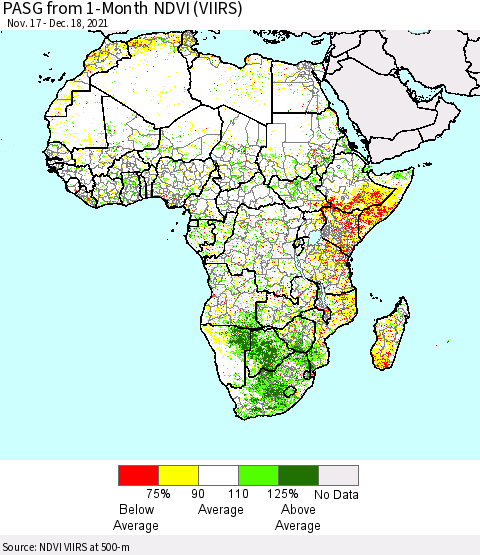 Africa PASG from 1-Month NDVI (VIIRS) Thematic Map For 12/11/2021 - 12/18/2021