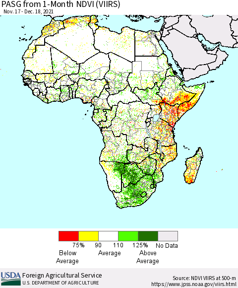 Africa PASG from 1-Month NDVI (VIIRS) Thematic Map For 12/11/2021 - 12/20/2021