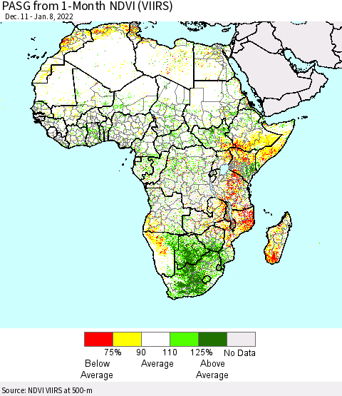 Africa PASG from 1-Month NDVI (VIIRS) Thematic Map For 1/1/2022 - 1/8/2022