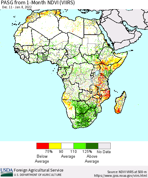 Africa PASG from 1-Month NDVI (VIIRS) Thematic Map For 1/1/2022 - 1/10/2022