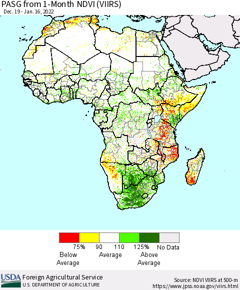 Africa PASG from 1-Month NDVI (VIIRS) Thematic Map For 1/11/2022 - 1/20/2022