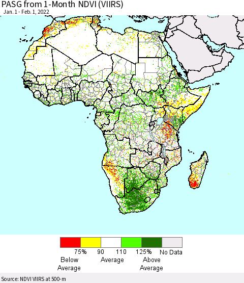 Africa PASG from 1-Month NDVI (VIIRS) Thematic Map For 1/25/2022 - 2/1/2022