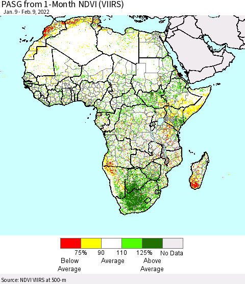 Africa PASG from 1-Month NDVI (VIIRS) Thematic Map For 2/2/2022 - 2/9/2022