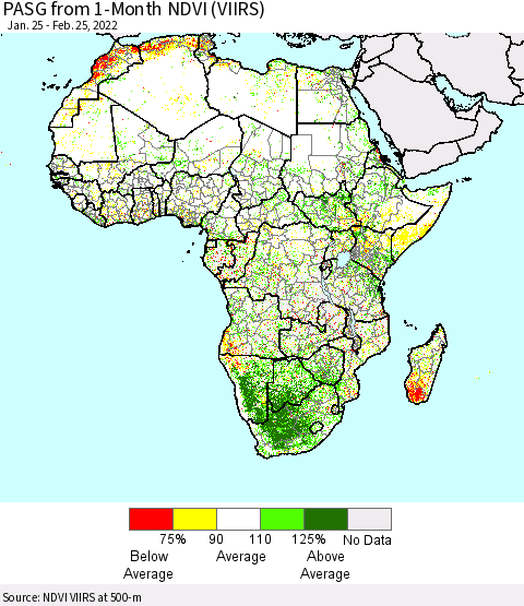 Africa PASG from 1-Month NDVI (VIIRS) Thematic Map For 2/18/2022 - 2/25/2022
