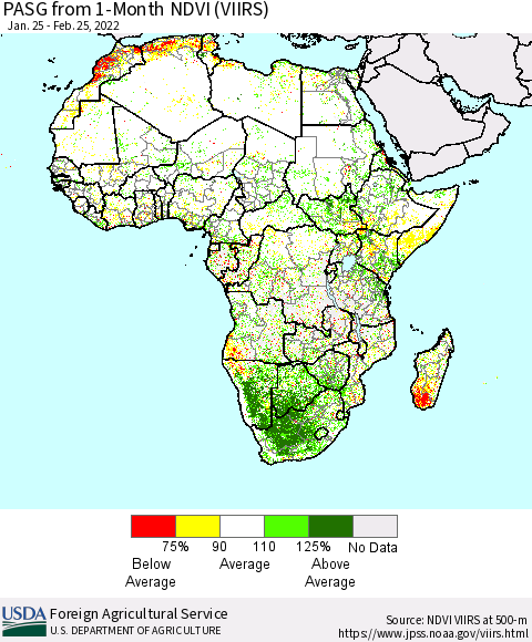 Africa PASG from 1-Month NDVI (VIIRS) Thematic Map For 2/21/2022 - 2/28/2022