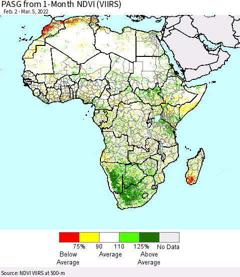Africa PASG from 1-Month NDVI (VIIRS) Thematic Map For 2/26/2022 - 3/5/2022