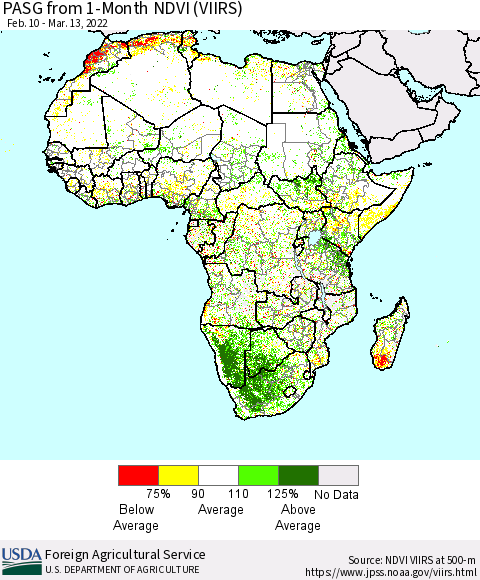 Africa PASG from 1-Month NDVI (VIIRS) Thematic Map For 3/11/2022 - 3/20/2022