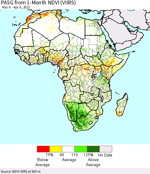 Africa PASG from 1-Month NDVI (VIIRS) Thematic Map For 3/30/2022 - 4/6/2022