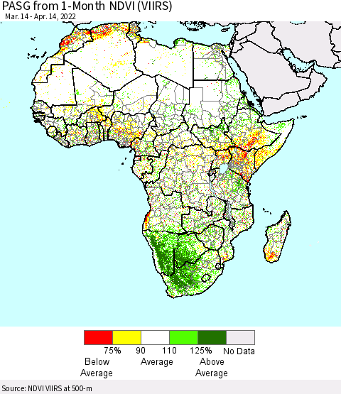 Africa PASG from 1-Month NDVI (VIIRS) Thematic Map For 4/7/2022 - 4/14/2022