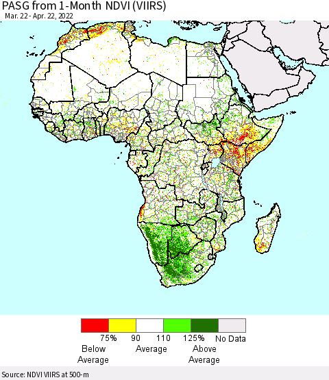 Africa PASG from 1-Month NDVI (VIIRS) Thematic Map For 4/15/2022 - 4/22/2022