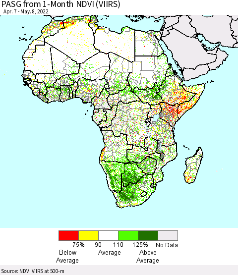 Africa PASG from 1-Month NDVI (VIIRS) Thematic Map For 5/1/2022 - 5/8/2022