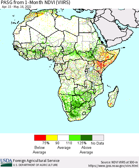 Africa PASG from 1-Month NDVI (VIIRS) Thematic Map For 5/11/2022 - 5/20/2022