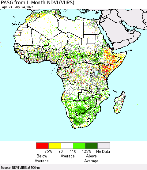 Africa PASG from 1-Month NDVI (VIIRS) Thematic Map For 5/17/2022 - 5/24/2022