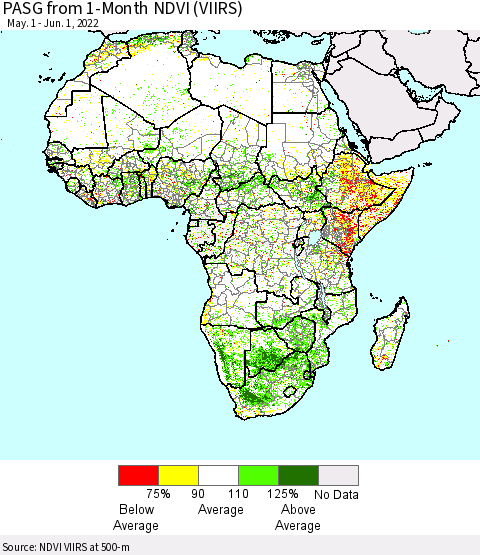 Africa PASG from 1-Month NDVI (VIIRS) Thematic Map For 5/25/2022 - 6/1/2022