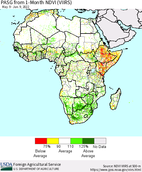Africa PASG from 1-Month NDVI (VIIRS) Thematic Map For 6/1/2022 - 6/10/2022