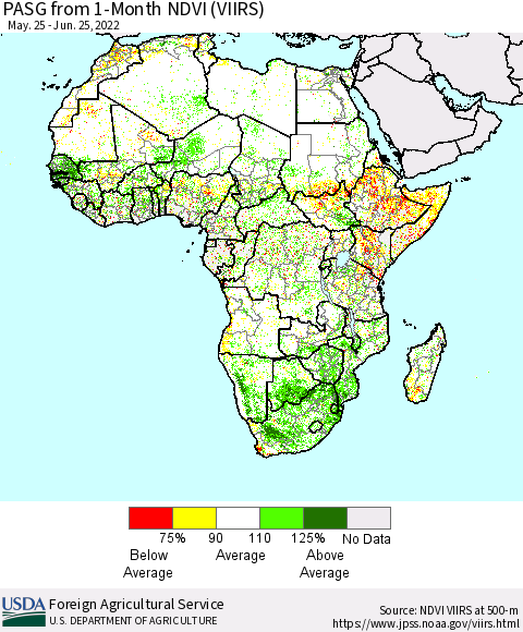 Africa PASG from 1-Month NDVI (VIIRS) Thematic Map For 6/21/2022 - 6/30/2022