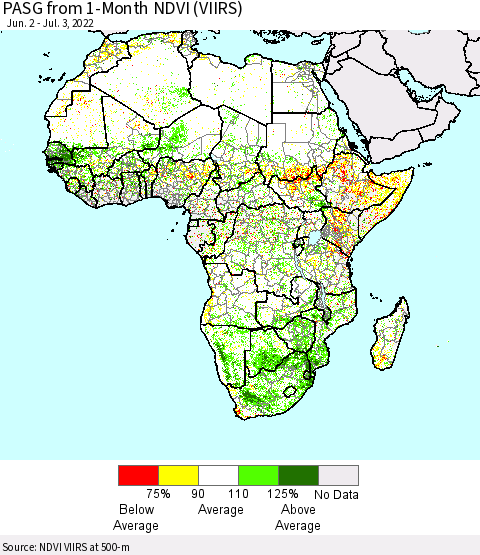 Africa PASG from 1-Month NDVI (VIIRS) Thematic Map For 6/26/2022 - 7/3/2022
