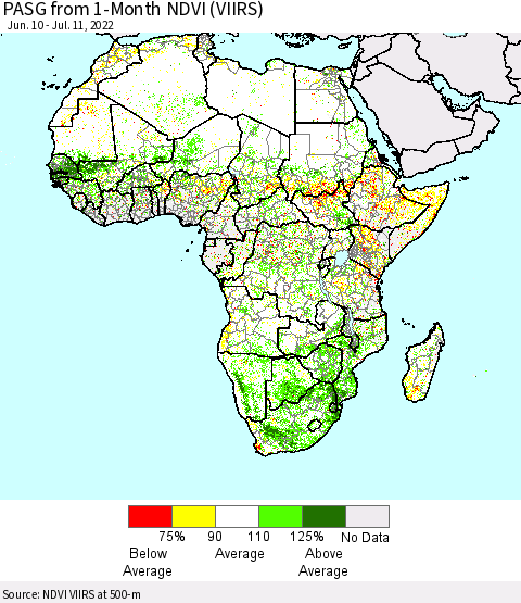 Africa PASG from 1-Month NDVI (VIIRS) Thematic Map For 7/4/2022 - 7/11/2022